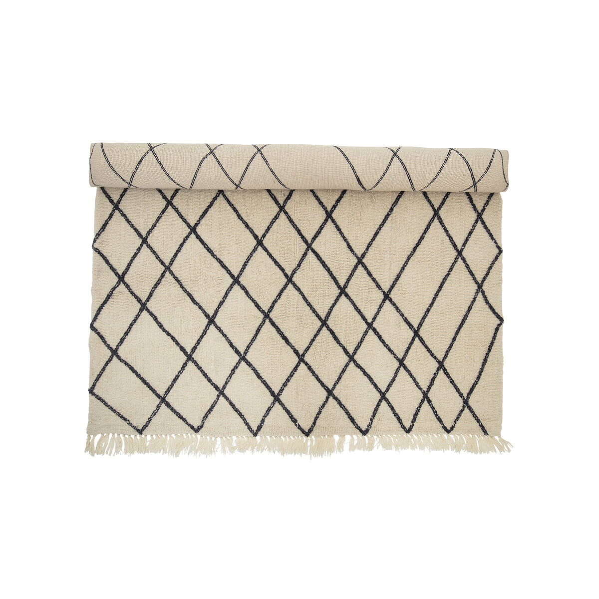 Bloomingville - Wollteppich 300 x 200 cm, Rautenmuster, beige/ schwarz
