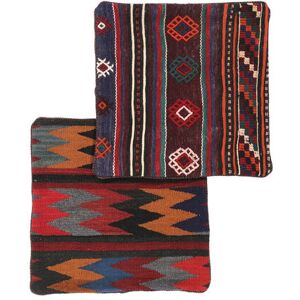 Håndknyttet. Oprindelse: Persia / Iran 50X50 Patchwork Pillowcase - 2 Pack Tæppe Ægte Orientalsk Håndknyttet Kvadratisk Sort/Mørkerød (Uld, Persien/Iran)