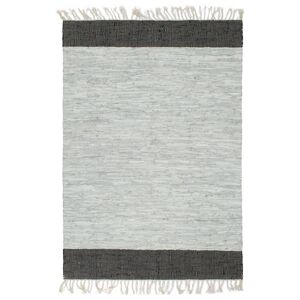 vidaXL håndvævet chindi-tæppe læder 120 x 170 cm lysegrå og sort