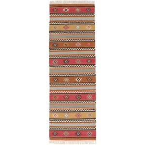 Anudada a mano . Origen: India Kilim Nezzim Alfombra - Rojo / Marrón 80x250