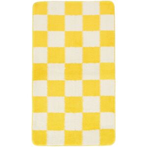 RugVista Luca Chess alfombrilla de baño - Amarillo / Blanco crudo 67x117