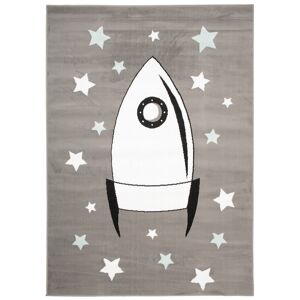 Tapiso Alfombra para niños gris blanco negro azul cohete suave 160 x 220 cm
