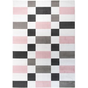 Tapiso Alfombra para niño rosa gris blanco negro geométrico 160x220cm