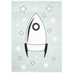 Tapiso Alfombra para niños azul claro blanco negro cohete 160 x 220 cm