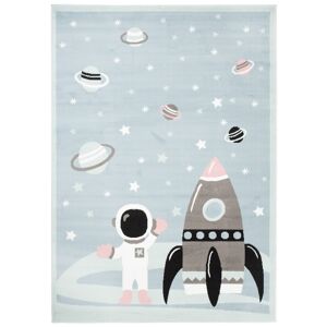 Tapiso Alfombra para niños azul gris blanco rosa negro cohete 160 x 220 cm