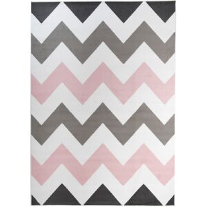 Tapiso Alfombra para niño rosa gris blanco negro zigzag 160x220cm