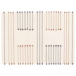 Oviala Alfombra de lana tejida a mano con pompones 200 x 290 cm