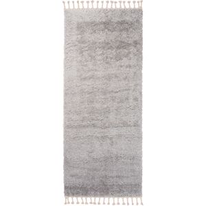 Tapiso Alfombra de pasillo dormitorio gris borlas shaggy 80 x 400 cm