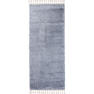 Tapiso Alfombra de pasillo dormitorio azul borlas shaggy 70 x 400 cm