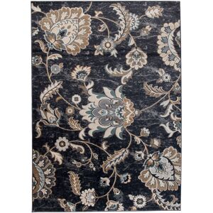 Tapiso Alfombra de salón negro beige marrón azul flores 200x300