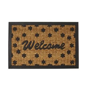 LOLAhome Felpudo Welcome antideslizante negro y marrón de fibra de coco de 60x40 cm