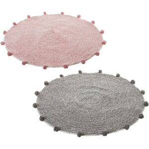 LOLAhome Set de 2 alfombras redondas con pompones rosa y gris de algodón de Ø 80 cm