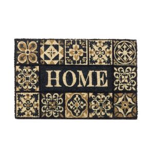 LOLAhome Felpudo mosaico antideslizante negro y gris de fibra de coco de 60x40 cm