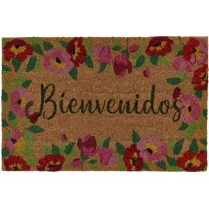 LOLAhome Felpudo antideslizante de flores de fibra de coco natural de 60x40 cm