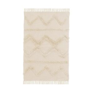 LOLAhome Alfombra flecos de rombos beige de algodón natural y poliéster de 120x180 cm