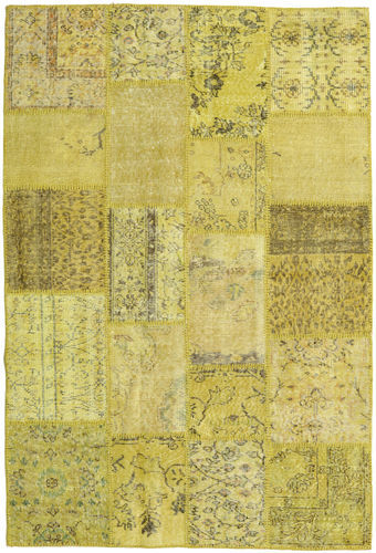 Anudada a mano . Origen: Turkey 140X204 Alfombra Patchwork Alfombra Moderna Amarillo/Amarillo Oscuro (Lana, Turquía)