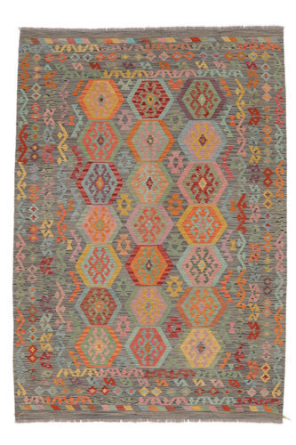 Anudada a mano . Origen: Afghanistan Alfombra Oriental Kilim Afghan Old Style Alfombra 207X296 Marrón/Amarillo Oscuro (Lana, Afganistán)