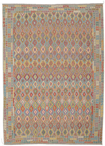 Anudada a mano . Origen: Afghanistan Kilim Afghan Old Style Alfombra 356X492 Alfombra De Lana Marrón/Amarillo Oscuro Grande Alfombra