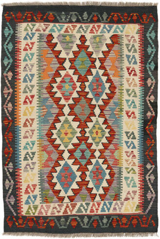 Anudada a mano . Origen: Afghanistan Kilim Afghan Old Style Alfombra 101X148 Alfombra De Lana Negro/Verde Pequeño Alfombra