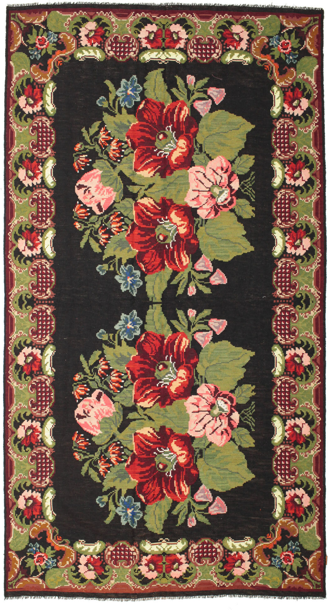 Anudada a mano . Origen: Moldova Kilim Rose Moldavia Alfombra 216x410