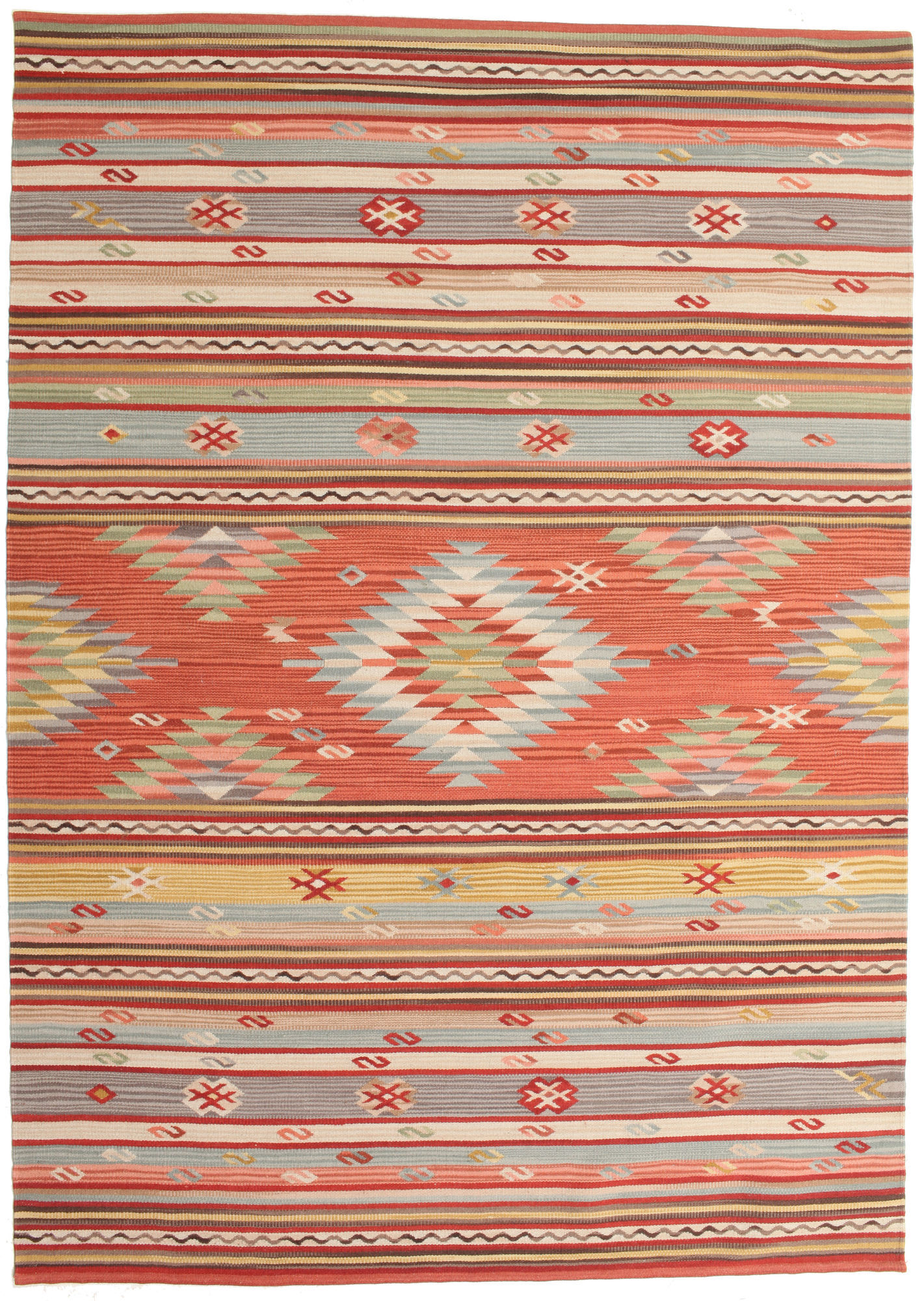 RugVista Kilim Mersin Alfombra - Rojo coral / Multicolor 160x230