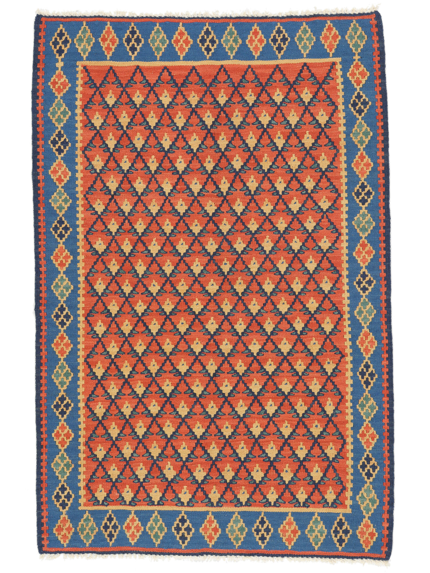 Anudada a mano . Origen: Persia / Iran Kilim Senneh Fine Alfombra 101x154