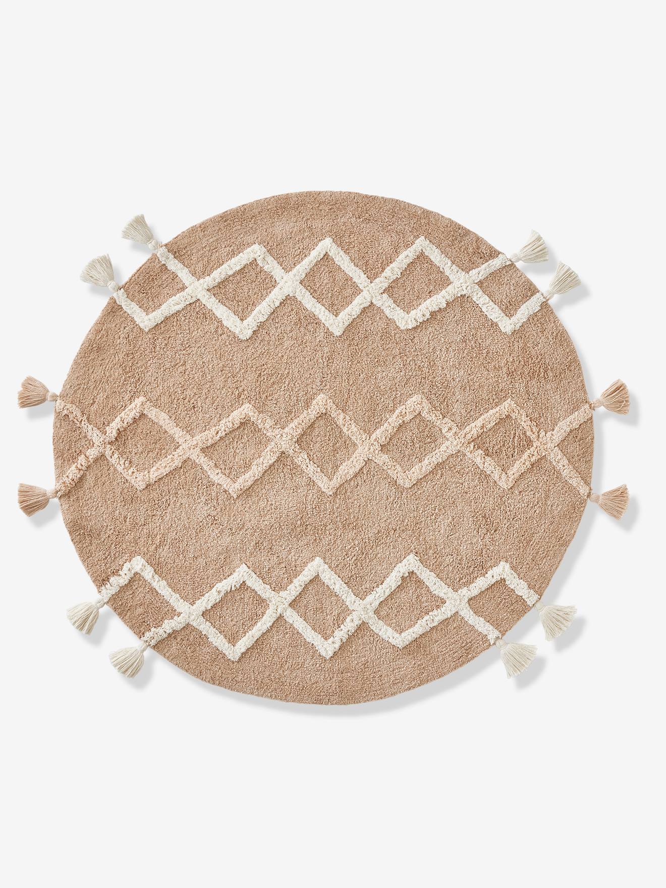 VERTBAUDET Alfombra bereber redonda con pompones beige