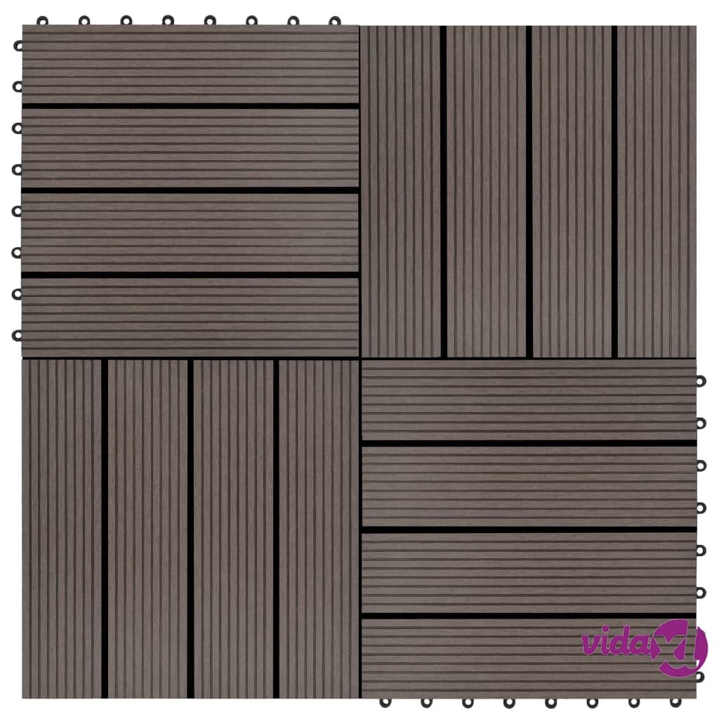 vidaXL Lattialaatat 11 kpl WPC 30x30 cm 1 m² tummanruskea