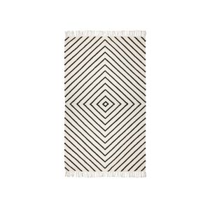 Collection - Kelim Tapis 90 x 160 cm, motif en losange, blanc casse / noir