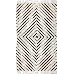 - Kelim Tapis 90 x 160 cm, motif en losange, blanc cassé / noir