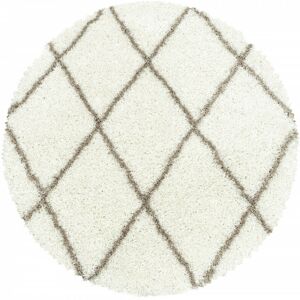 STUDIO DECO Tapis à Poils Longs Design Berbère Motif Losanges - Ivoire et Café - Rond 80x80cm - Publicité