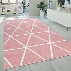 Paco Home - Tapis De salon à Poils Ras Moderne Géométrique Motif Losanges En Pastel Rose 70x250 cm - Publicité