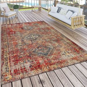 Paco Home - Tapis Extérieur Terrasse Rouge Balcon Oriental Design Résistant aux intempéries 160 cm rond - Publicité