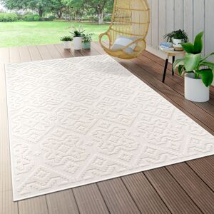 Paco Home Tapis Intérieur & Extérieur Terrasse Et Balcon Résistant Aux Intempéries Moderne Motif Géométrique 120 cm rond, Crème 3 - Publicité