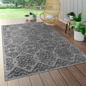 Paco Home - Tapis Intérieur & Extérieur Terrasse Et Balcon Résistant Aux Intempéries Moderne Motif Géométrique 120 cm rond, Anthracite 2 - Publicité