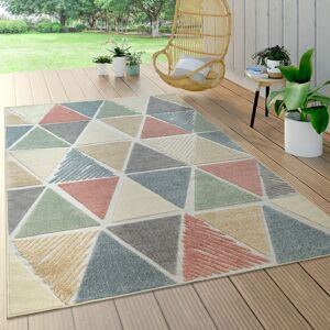 Paco Home - Tapis Intérieur & Extérieur Terrasse Et Balcon Résistant Aux Intempéries Moderne Motif Géométrique 120 cm rond, Multicolore - Publicité