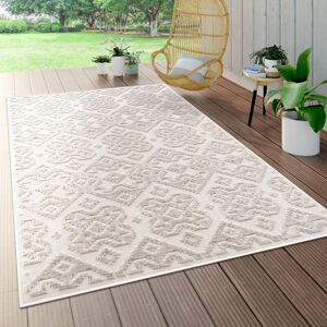 Paco Home - Tapis Intérieur & Extérieur Terrasse Et Balcon Résistant Aux Intempéries Moderne Motif Géométrique 120 cm rond, Crème 2 - Publicité