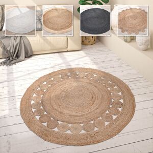 Paco Home - Tapis Rond Salon Jute Motif Ethnique Boho Moderne Fait Main Tapis Naturel 100 cm rond, Naturelle 6 - Publicité