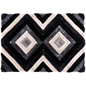 OZAIA Tapis shaggy a poils longs effet 3D SABLIER - 140 x 200 cm -Gris noir et beige