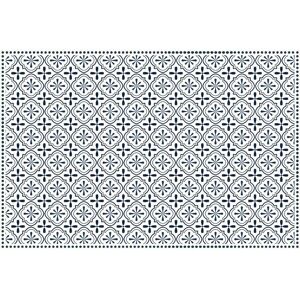 OZAIA Tapis en vinyle effet carreaux de ciment TERQUISE - 120x180 cm - Bleu et blanc