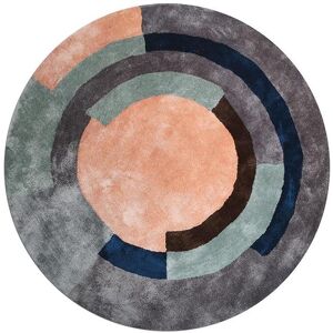 OZAIA Tapis en viscose tufte rond et motifs geometriques JANJIVY D 120 cm Gris et peche