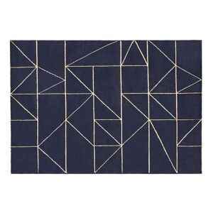 OZAIA Tapis a motifs geometriques finition lurex dore IGALO 160 x 230 cm Bleu marine