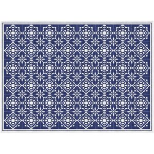 OZAIA Tapis interieur ou exterieur effet carreaux de ciment - 150 x 200 cm - Bleu et blanc - BAYONA