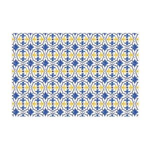 OZAIA Tapis en vinyle effet carreaux de ciment - 120x180 cm - Bleu et jaune - FLORILI