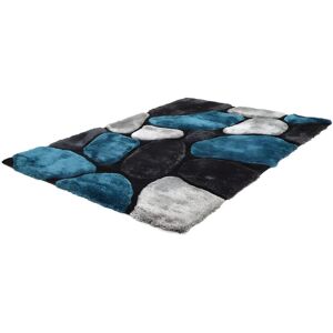 OZAIA Tapis shaggy a poils longs PIETRA turquoise et gris 120 x 170cm