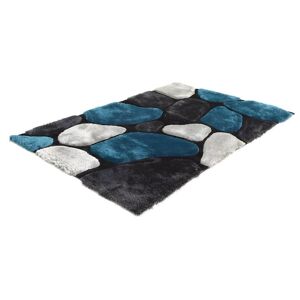 OZAIA Tapis shaggy a poils longs PIETRA turquoise et gris 140 x 200cm