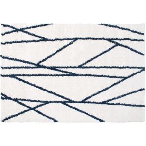 OZAIA Tapis shaggy berbère asymétrique - 160 x 230 cm - Blanc et bleu nuit - BARDIO