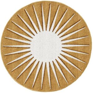 OZAIA Tapis rond soleil à reliefs - D.200 cm - Moutarde et blanc - LUMINIO