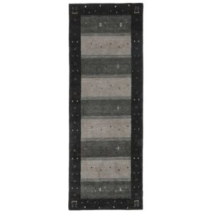 Noue a la main. Origine: India Tapis Gabbeh Indo 89X248 Tapis De Couloir Noir/Jaune Fonce (Laine, Inde)