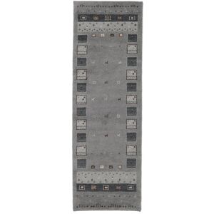 Noue a la main. Origine: India 80X250 Tapis Gabbeh Indo Fine Moderne Fait Main Tapis De Couloir Gris Fonce/Noir (Laine, Inde)